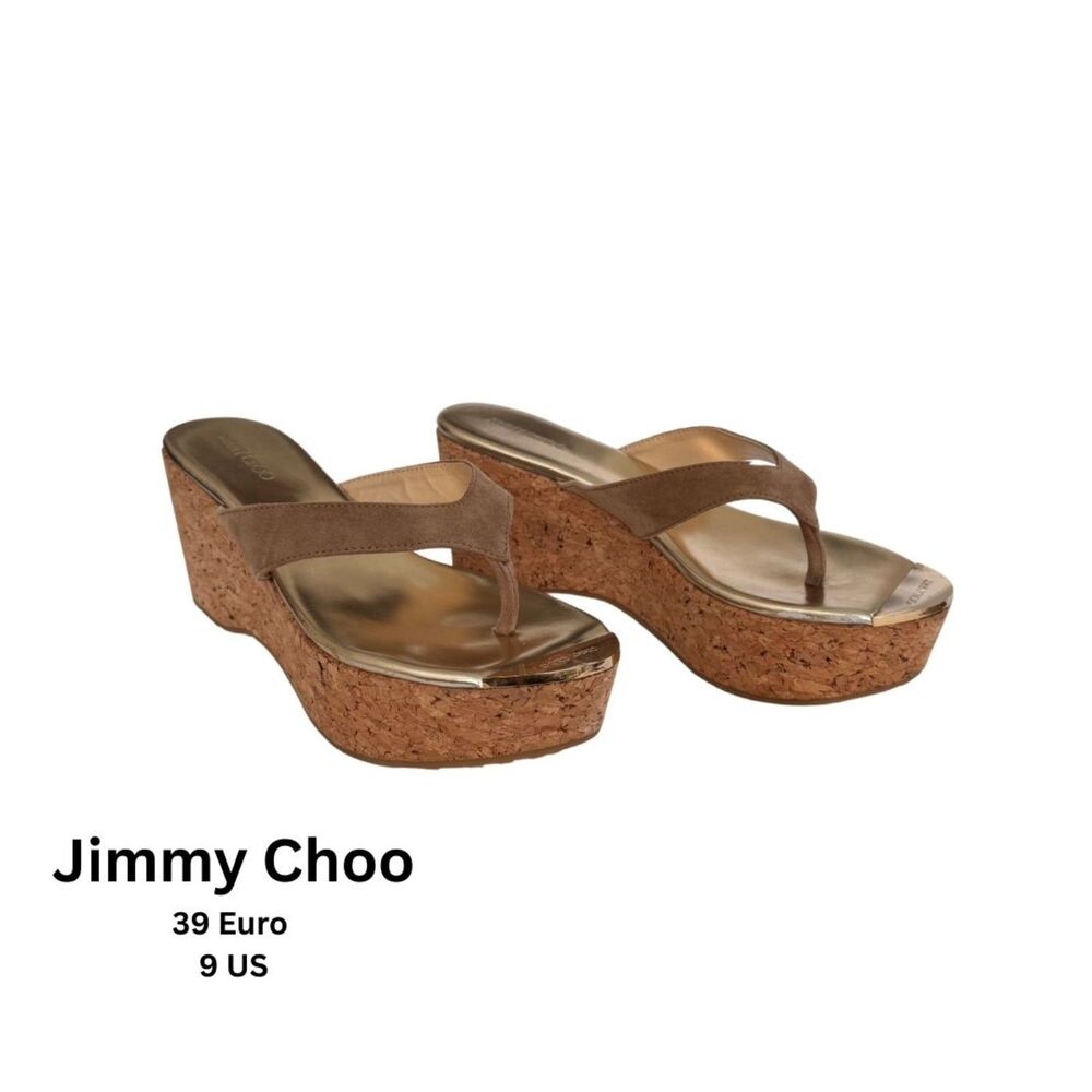 Jimmy Choo Pathos Tan Suede + Cork Wedge Size 39/8.5